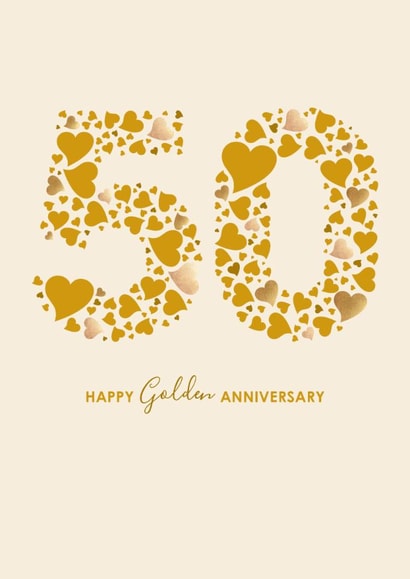 Classic 50th Anniversary Card - Golden Anniversary - Hearts created by mrs L cards