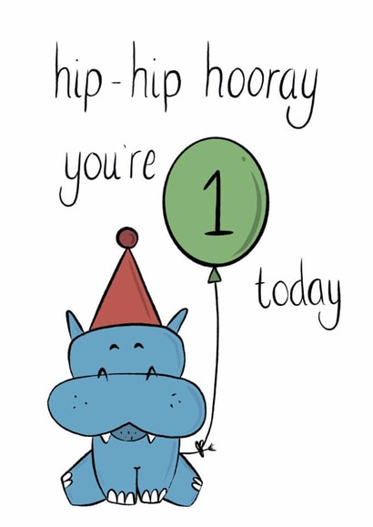 Cute 1st Birthday Card - Hippo - 1 Today created by Vale Art & Creations