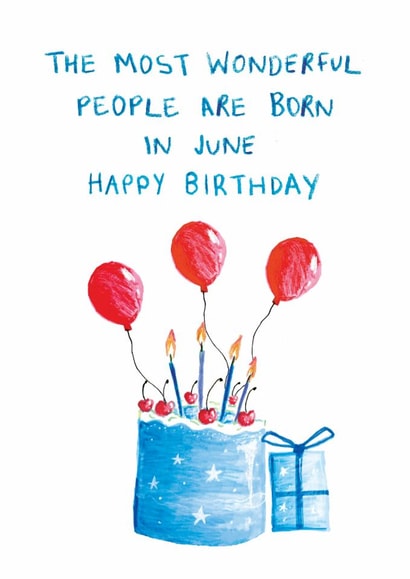 Classic Birthday Card - June - Cake created by HCD Illustration