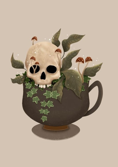 Spooky Skull | Witchy | Gothic | Macabre | Skull Art | Mushrooms | Toadstool created by Ellis Woolley