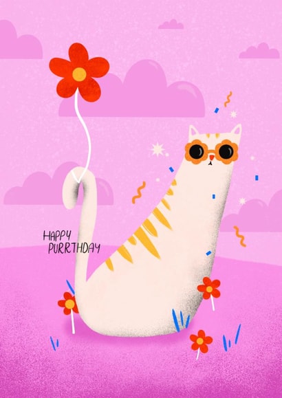 Cute Birthday Card - Cat - Flowers created by Donna Moran Designs