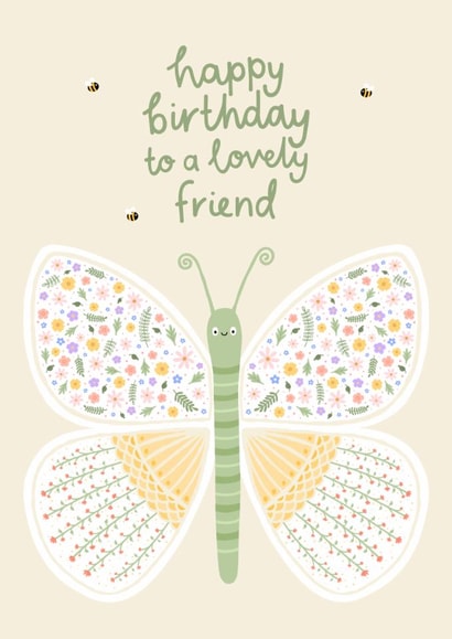 Cute Birthday Card - For Friend - Floral Butterfly created by Fliss Muir