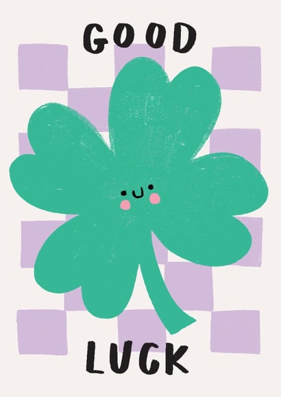 Cute Good Luck/Exams Card - Four Leaf Clover - Charm created by by Rosie Banton