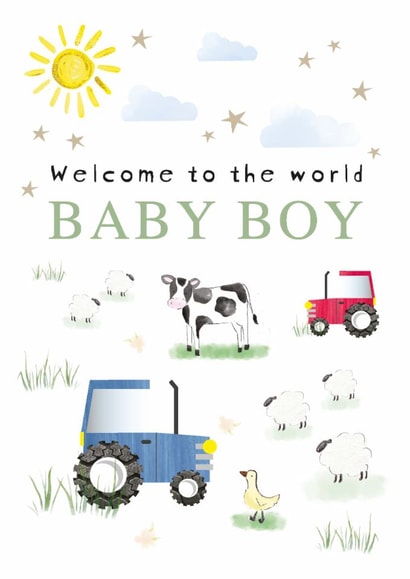 Classic New Baby Card - Baby Boy - Farm created by Alexia Mickleburgh