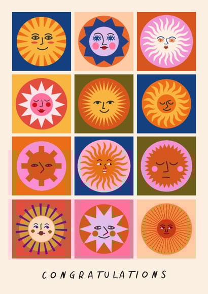 Arty Congratulations Card - Sunshines - Colourful created by Sad Girl Illustration
