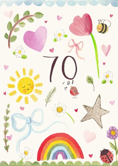 Pretty Birthday Card - 70th - Nature created by Love Lucy Illustration