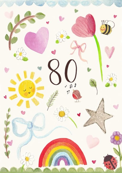 Pretty Birthday Card - 80th - Nature created by Love Lucy Illustration