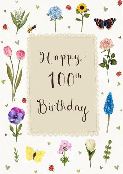 Pretty Birthday Card - 100th - Flowers created by Love Lucy Illustration
