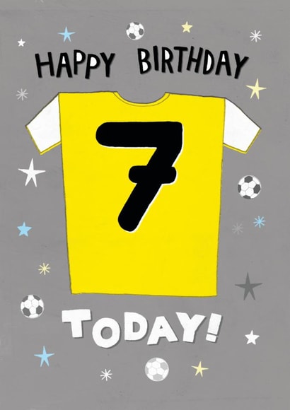 Classic 7th Birthday Card - Football - Yellow Shirt created by Pencilface