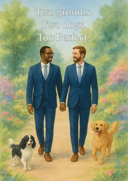 Two Grooms and Their Dogs – Gay Wedding Day / Civil Ceremony Love Card created by Poppabelles