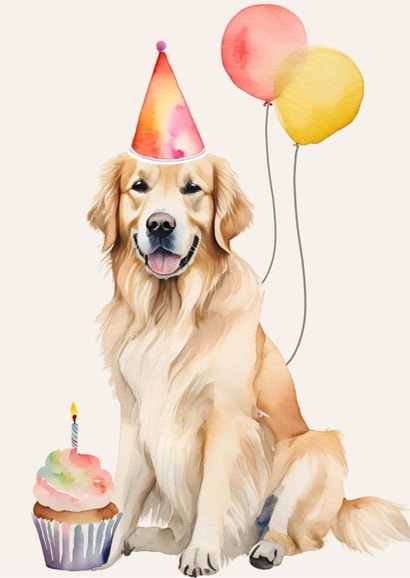 Cute Birthday Card - Party Golden Retriever - Cupcake created by Bethany Brown