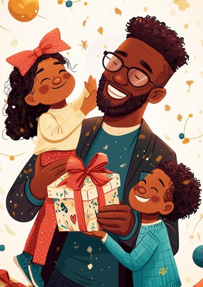 Fathers Day or Dads Birthday, Black Afro-Caribbean family created by Dorinda Martin