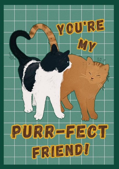 You're My Purr-fect Friend- Cat-Themed Friendship Day Card- Playful wordplay created by Six bunny ears