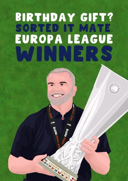 Tottenham Hotspur Birthday Card - Ange Postecoglou - Europa League Winners created by Pink Peach Cards