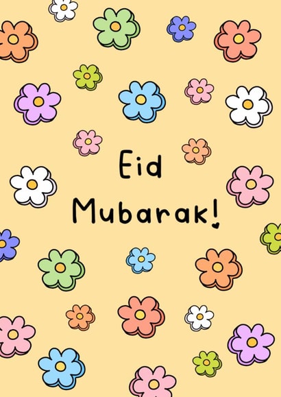 Pretty Eid Card - Cute Flowers - Eid Mubarak created by The Mosque Sketcher