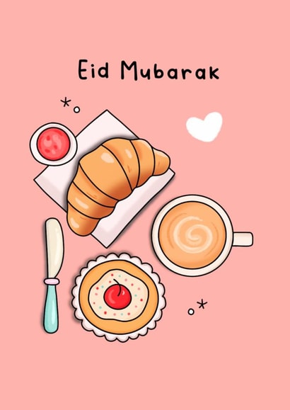 Cute Eid Card - Breakfast Food - Eid Mubarak created by The Mosque Sketcher
