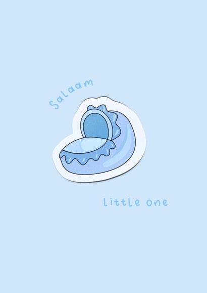Cute New Baby Boy Card - Bassinet - Salaam Little One created by The Mosque Sketcher