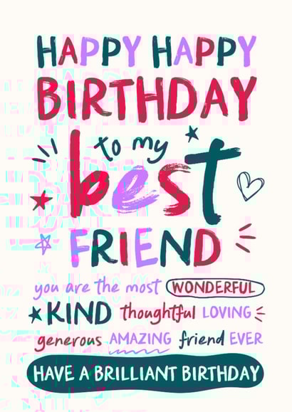 Classic Birthday Card - For Best Friend - Wonderful, Kind and Thoughtful created by Chipper Prints