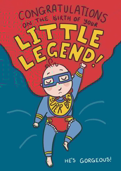 Cute New Baby Card - Little Legend - Super Hero - baby Boy created by Ivorymint cards