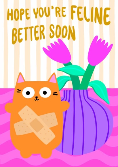 Cute Get Well Card - Ginger Cat - Feline Better Soon created by The Paper Tail