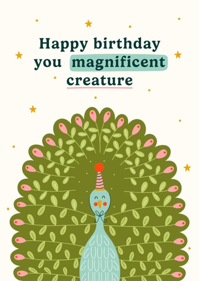 Cute Birthday Card - Magnificent Creature - Peacock created by Abbie Imagine