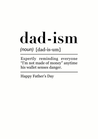 Funny Father's Day Card - Definition - Not Made Of Money created by Pink Peach Cards