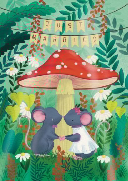 Just Married- Cute Woodland Wedding Card For Couple created by Pixiecraft