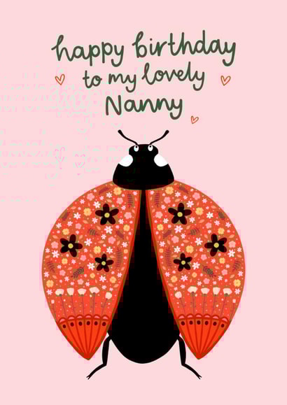 Cute Birthday Card - Lovely Nanny - Floral Ladybird created by Fliss Muir