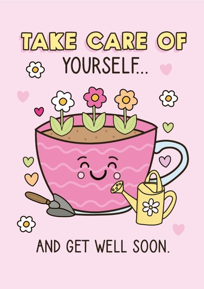 Cute Get Well Card - Flowers - Cup Of Tea created by Sam Jayne Design