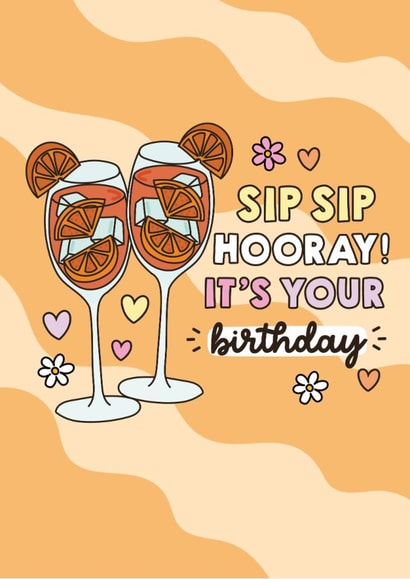 Fun Birthday Card - Sip Sip Hooray! - Cocktails created by Sam Jayne Design