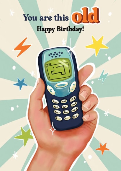 Cheeky Birthday Card - Nokia Phone - You Are This Old created by Aniet Illustration