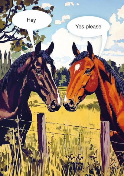 Funny Just Because Card - Vintage Horses - Hay Pun created by kissmekwik