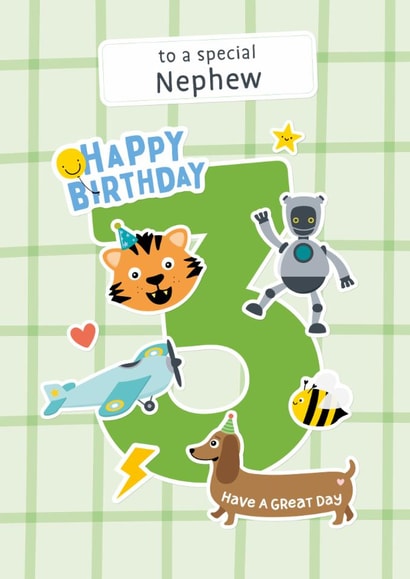 Cute 3rd Birthday Card - For Nephew - Stickers created by Macie Dot Doodles