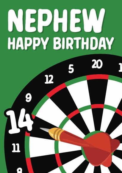 Fun 14th Birthday Card - For Nephew - Darts created by Quinton cards