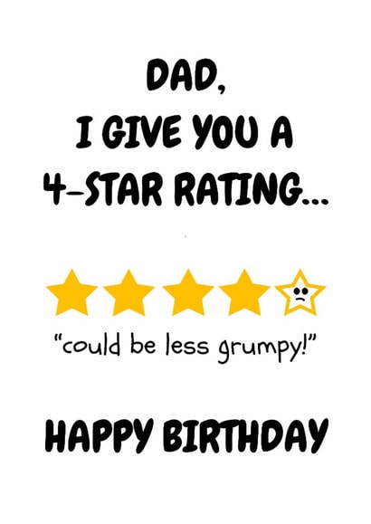 Fun Birthday Card - For Dad - From The Kids - Star Rating created by Sweary Fairy Prints