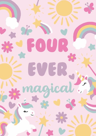 Cute 4th Birthday Card - For Her - Unicorns created by Wild Rose