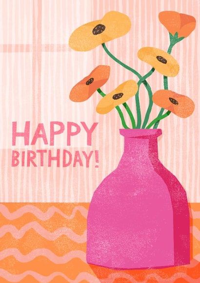 Pretty Birthday Card - Poppies - Pink Vase created by Catherine Pape