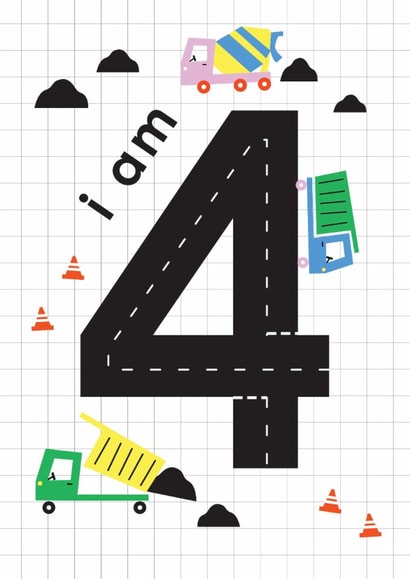 Classic Birthday Card - 4th - Diggers created by Ellie Hyde