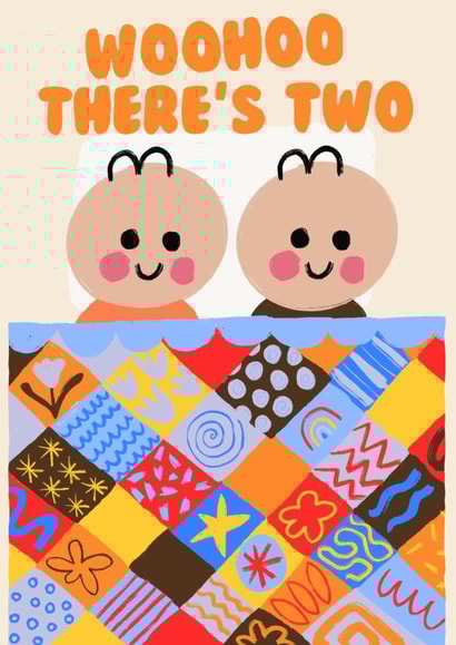 Cute New Baby Card - Twins - Woohoo There's Two created by Jive Prints