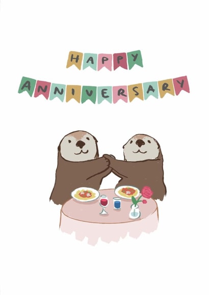 Cute Anniversary Card - Otters - Special Dinner created by Nazli Brennan