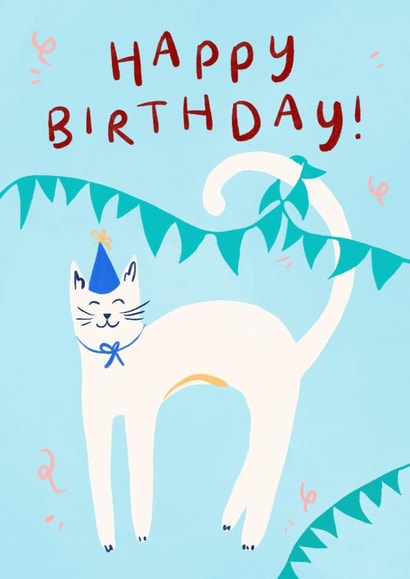 Cat Birthday card - Party Cat - Cute Cat Lover Birthday Card created by Lauren Barclay