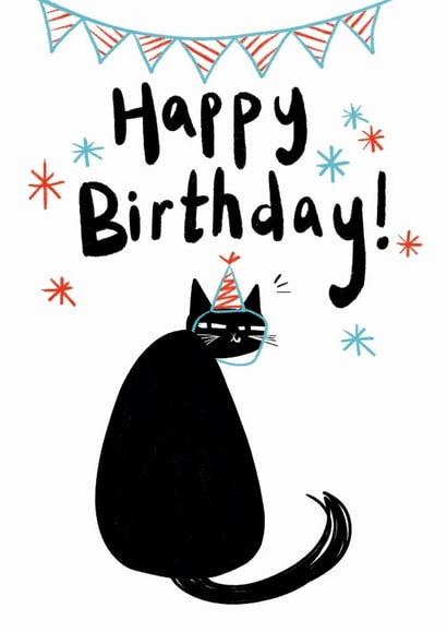 Cute Birthday Card – Black Cat – Party created by StudiOllie