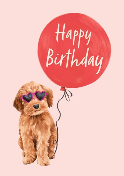 Cute Birthday Card - Cockapoo - Balloon & Sunglasses created by Debbie Daley Illustrations