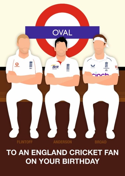 Fun Birthday Card - Oval - Flintoff, Anderson & Broad - Cricket created by Paul Jones