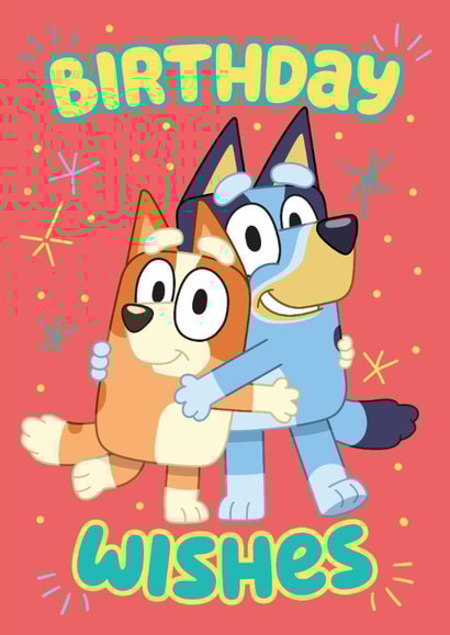 Cute Kids Birthday Card – Featuring Hugging Bluey & Bingo created by Danilo