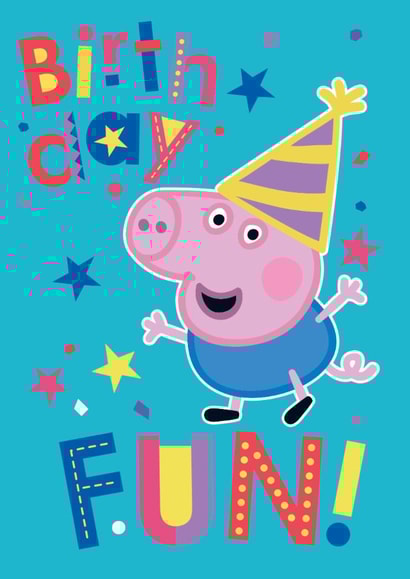 Cute Kids Birthday Card – Peppa Pig - George Pig in Party Hat created by Danilo
