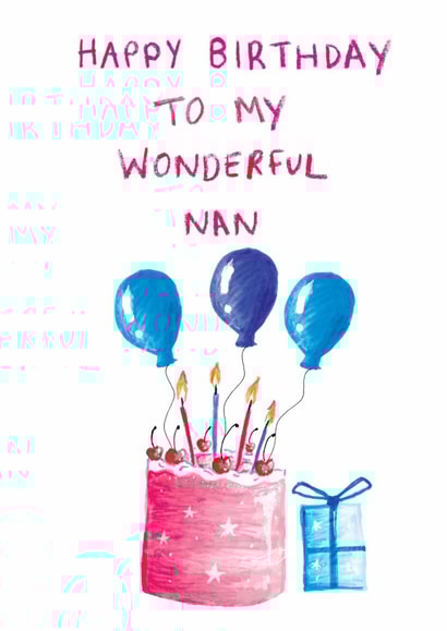 Classic Birthday Card - Wonderful Nan - Cake And Balloons created by HCD Illustration