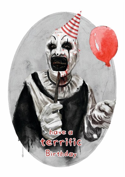 Fun Birthday Card - Horror Film - Terrifier created by Natalie Warren