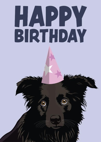 Cute Birthday Card - Black Collie Dog - Happy Birthday created by Hello Sausage