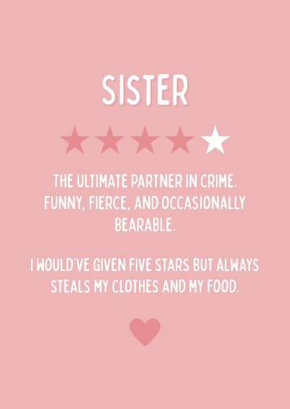 Funny Birthday Card - For Sister - Star Rating created by Blush Boulevard